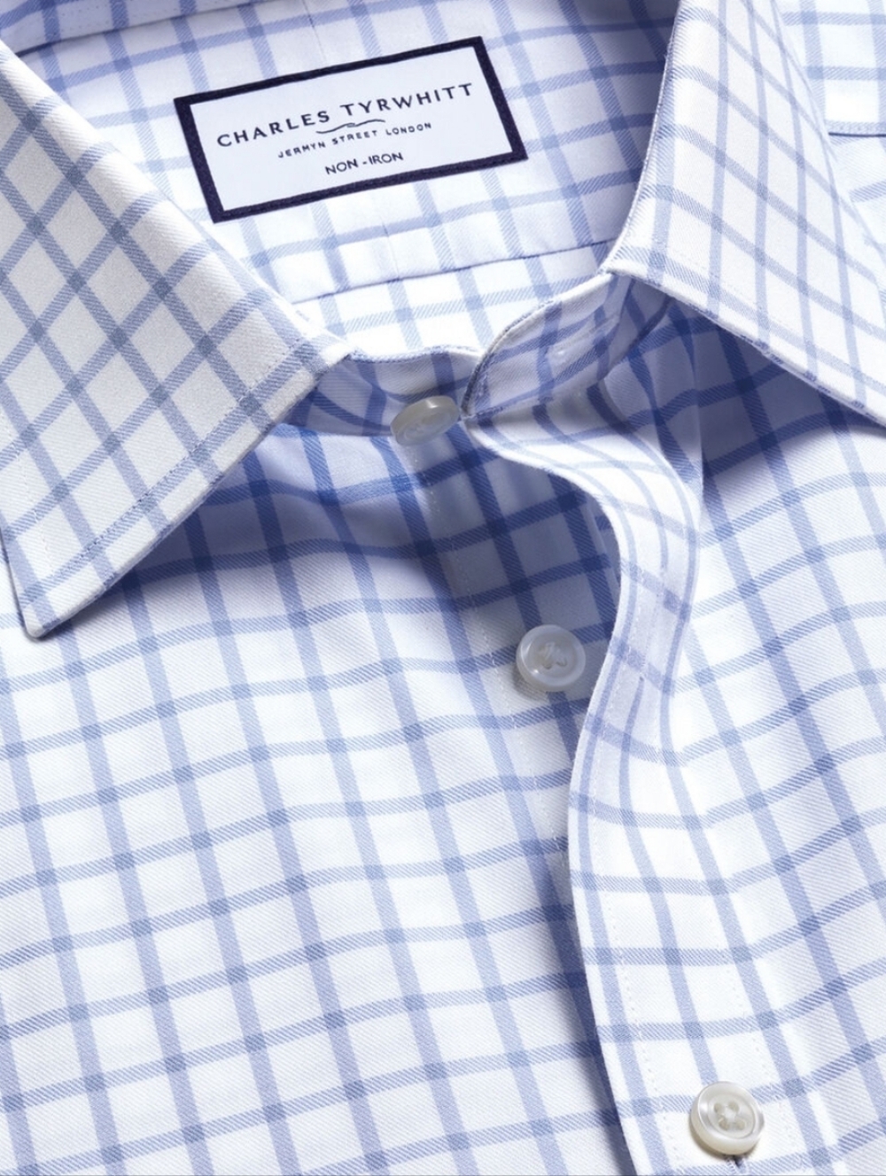 Charles Tyrwhitt Non-Iron Twill Check Shirt - Sky Blue